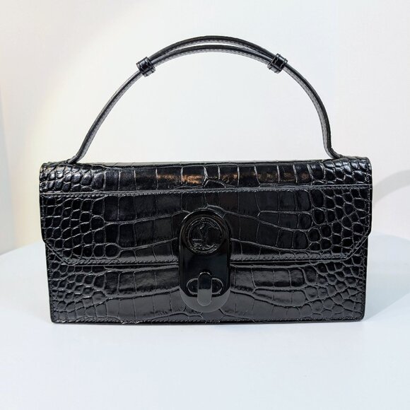 Christian Louboutin Black Elisa Crocodile Embossed Baguette Bag